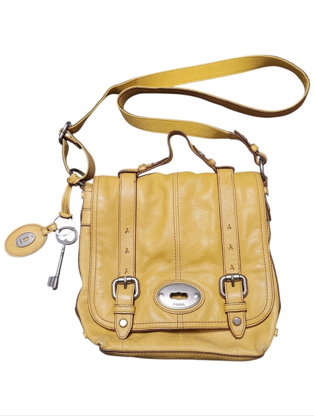 Vintage Fossil Mustard Yellow Leather Cross Body Messenger Bag, Mint Condition